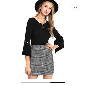 Plaid High Waist Bodycon Mini Skirt Grey Sz. XS